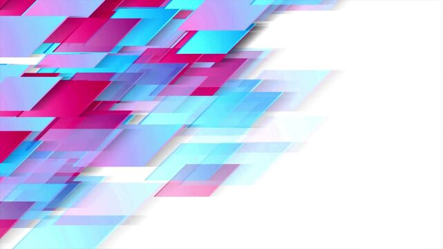 Abstract background with magenta and cyan diagonal geometric blocks sliding in a dynamic video loop.