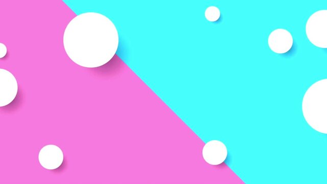 Abstract background with white floating paper circles over a split pink and sky blue pastel surface.