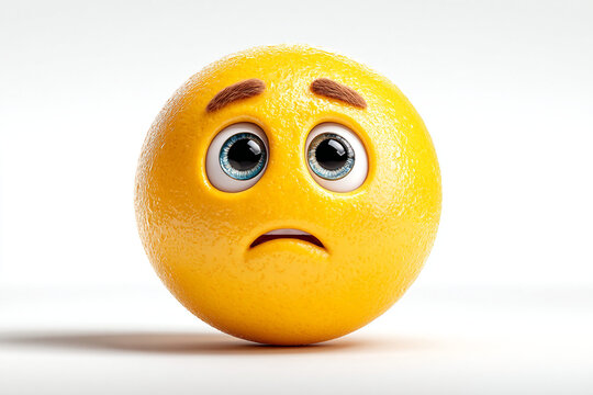 Sad Worried Emoji Face 3D Render Expressive Blue Eyes Yellow Emoticon Anxious Concerned Pity Expression Emotion Icon Feeling Symbol Character Design Studio Shot Isolated White Background