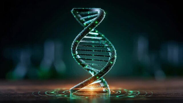DNA Double Helix Sequencing With Glowing Data Points