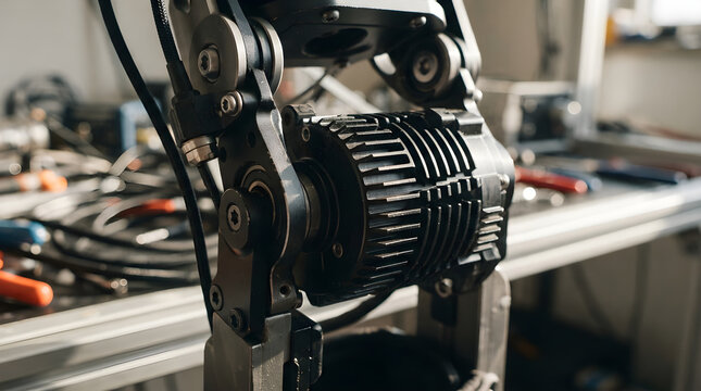 Brushless motor in knee module isolated on clean surface for modern commercial business asset