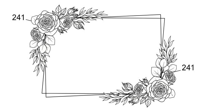 Elegant floral line art with geometric double border frame