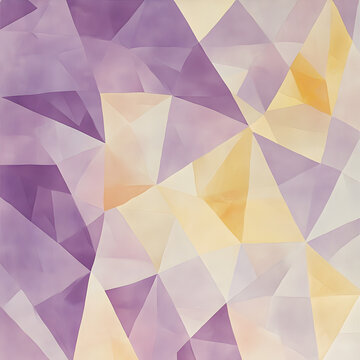 Soft polygonal geometric pattern with overlapping triangles in pastel purple and beige tones
