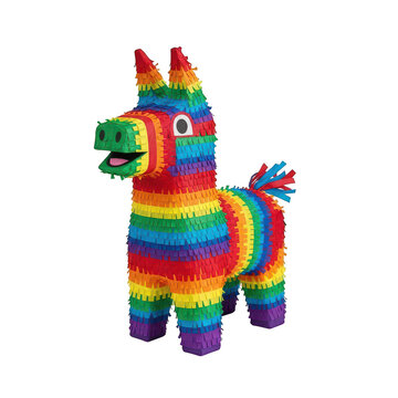 Colorful pi&ntilde;ata shaped like a unicorn horse with rainbow mane and tail