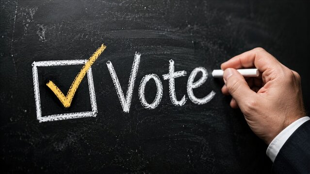 Vote Checkbox Written on Chalkboard Symbolizing Election Democracy and Civic Choice