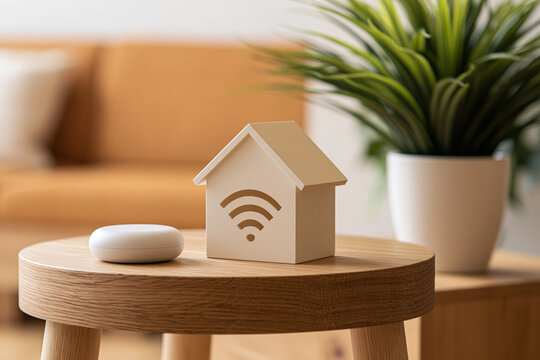 住宅模型と無線LANマークで表すスマートホーム