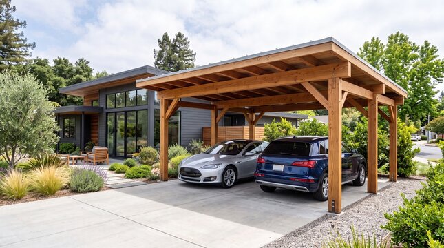 Wooden Carport Structure for Residential Parking
