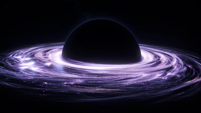 Astronomy science galaxy black hole space ring vortex dark purple glow cosmic scene combining abstract universe and accretion disk concept illustration for SEO searchable video title