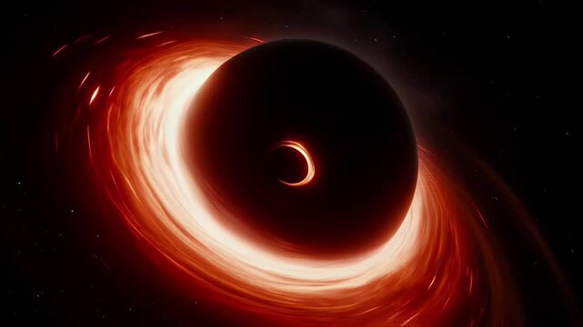 Astronomy science galaxy black hole space ring accretion glow dark cosmic scene black hole accretion disk glowing space cosmic light intense red orbit dark sphere in deep universe