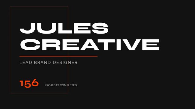 Professional creative brand designer portfolio banner featuring project completion statistics on dark background