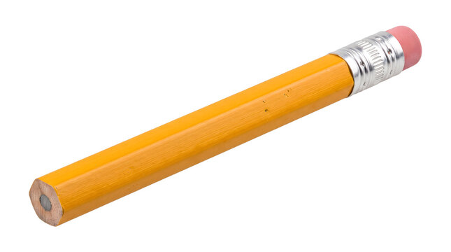 Classic yellow pencil with pink eraser isolated on transparent background office supply.