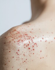 Fototapeta premium Close-up of shoulder with red acne spots.