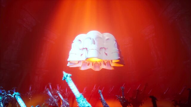 Hellfire Sanctuary Covered in Embedded Blades with Floating Skeleton Crown Motion Background