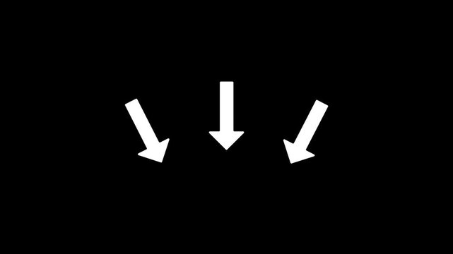 Arrow icons pointing down animation on transparent background. Animation of the arrow bouncing as it slides down.