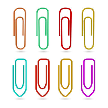 Colorful paper clips set for office supplies on transparent background