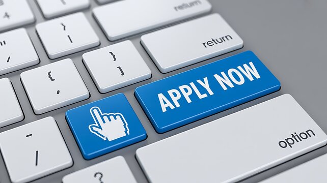 Apply now button on modern computer keyboard for online job applications and recruiting concept