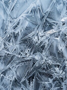 Close-up of Frost Patterns on a Glass Surface.