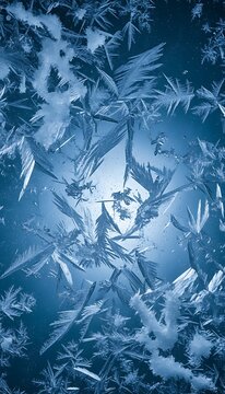 Close-up of Frost Patterns on a Window Pane.