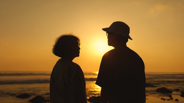 Couple enjoying a sunset by the beach.