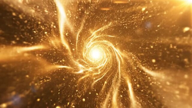 Abstract Golden Light Tunnel Swirling With Cosmic Energy and Stars