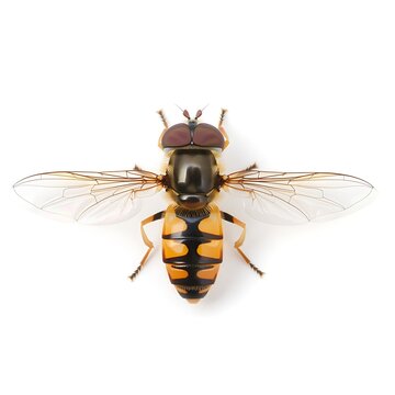 Close-up of a yellow jacket wasp in flight outdoors.