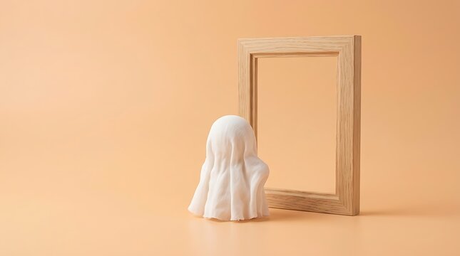 A charming halloween scene featuring a playful ghost and a golden frame evoking a sense of spooky fun and autumnal delight