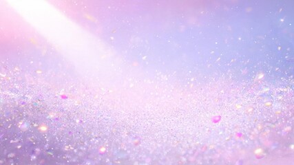 Fototapeta premium Pastel Pink and Purple Glitter Background with Sunbeam and Floating Petal Confetti