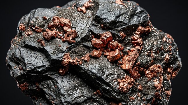 Raw native copper ore mineral specimen isolated on solid background