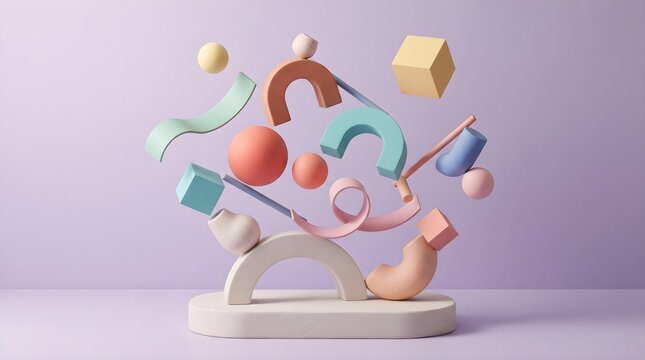 Floating Colorful Geometric Shapes in Surreal Still Life