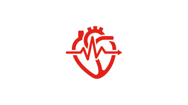 Red Heart Beat Line Icon Illustration
