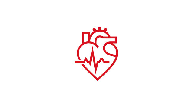 Red Heart Icon With Electrocardiogram Line