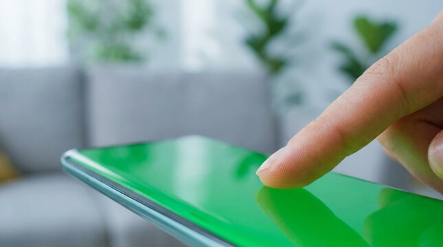 Person touching digital tablet screen with finger