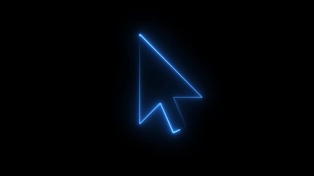 A glowing blue neon animation featuring a classic arrow mouse cursor icon against a dark black background.