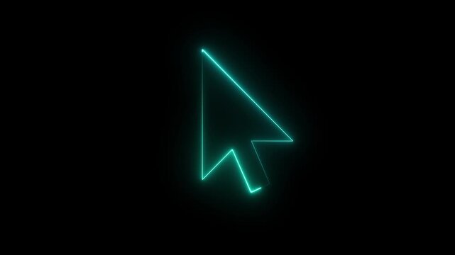 A glowing blue neon animation featuring a classic arrow mouse cursor icon against a dark black background.
