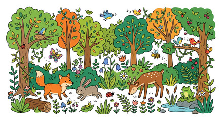 Naklejka premium Cute Forest Animals Cartoon Illustration