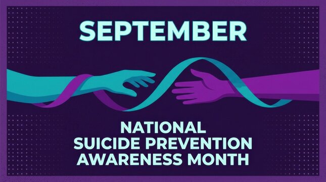 National suicide prevention awareness month banner with purple and teal ribbon