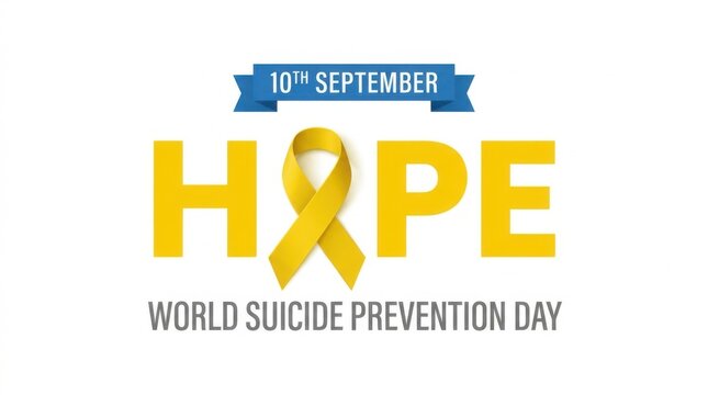World suicide prevention day minimalist banner with a yellow ribbon forming the letter O in hope