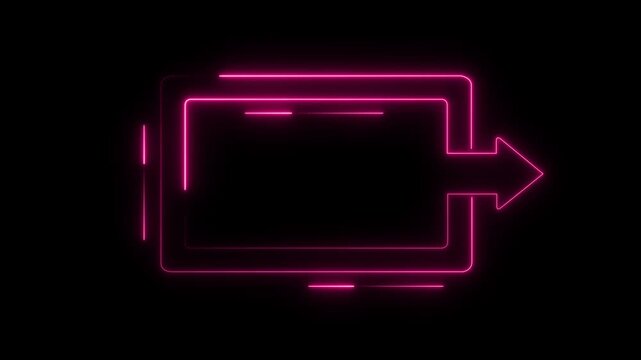 A glowing blue neon animation featuring a rectangular frame with an exit arrow pointing to the right against a dark black background. Ideal for UI design, app interfaces, logout/exit buttons,