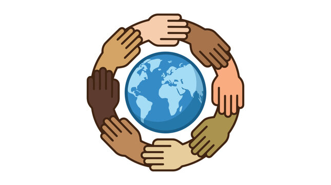 Diverse hands around the world representing global unity