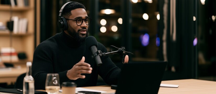 African American Man Hosting a Podcast in Studio