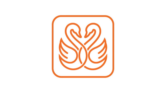 Orange twin swans heart square frame wellness logo.