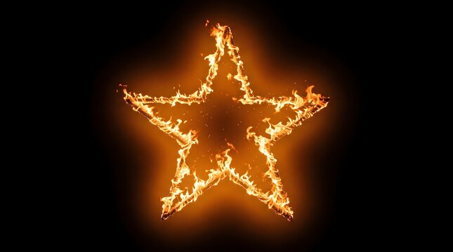 A bright orange star shape formed from flames against a dark black background, symbolizing power and intensity