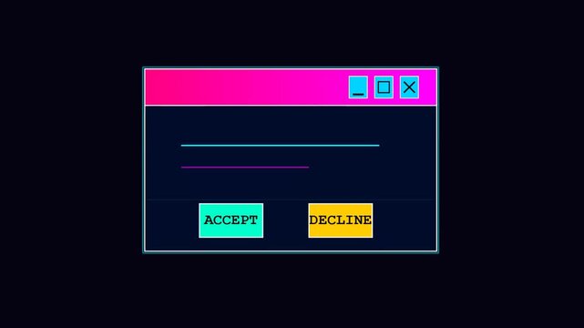 Retro Computer Popup Window with Accept and Decline Buttons in Vaporwave Synthwave Aesthetic Style