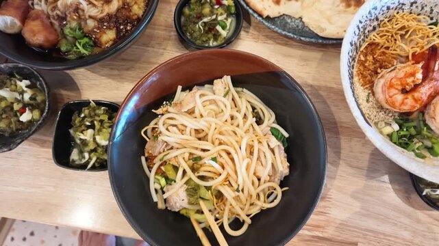 Chopsticks Mixing Mandalay Mee Shay Rice Noodles in Bangkok
