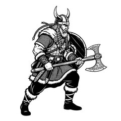 Obraz premium Viking Warrior with Axe and Shield Illustration