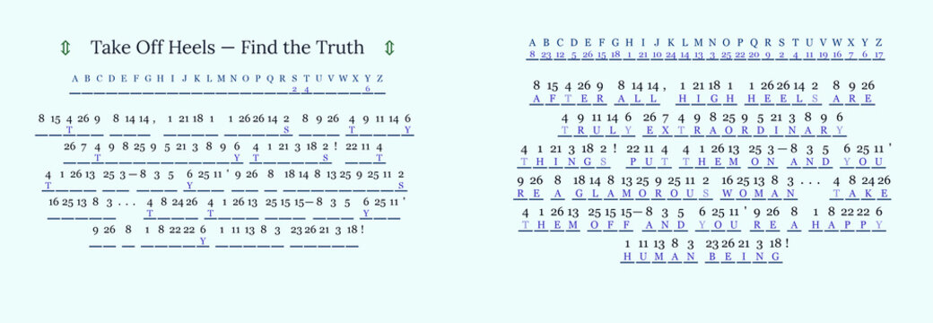 Text-based puzzle with letters and numbers on light blue background