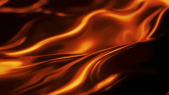 Glowing molten glass ripples in continuous waves, warm amber light pulsing through translucent material with dramatic rim lighting across dark background in artisanal industrial motion.