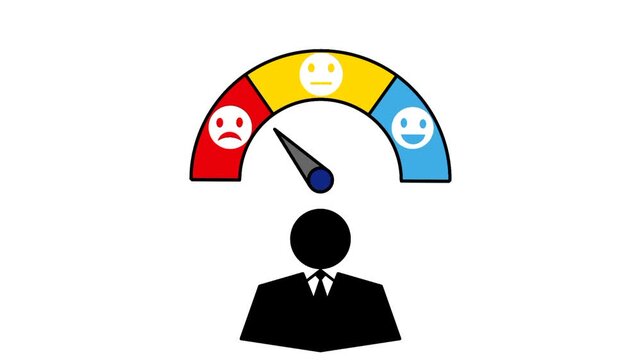 Negative feedback concept featuring a person icon with an unsatisfied expression on an indicator. Visual representation of dissatisfaction, poor experience, and customer evaluation.