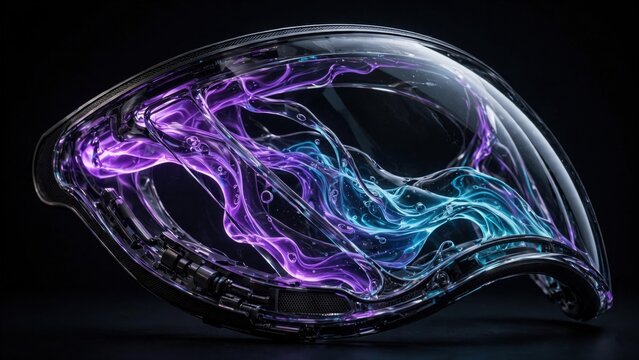 Abstract Bioluminescent Energy Flow within Transparent Structure.