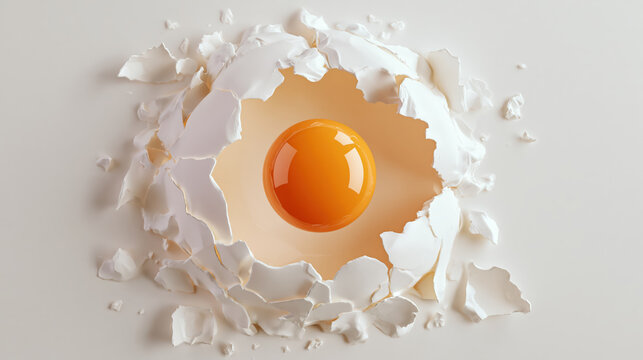 Cracked eggshell egg yolk white background broken shell food photography fresh egg abstract composition minimal still life